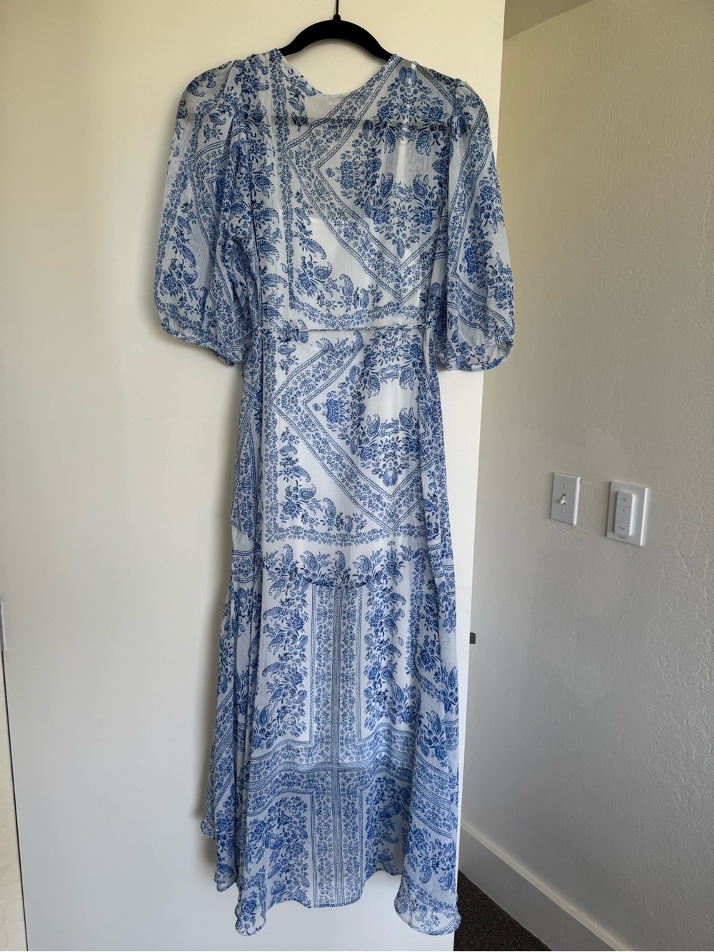 Calvin Klein Blue & White Paisley Wrap Maxi Dress - Picture 3 of 5